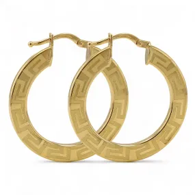 10k yellow gold flat Greek style hoops earrings Italian handcrafted-227041