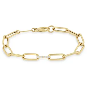 14k Baguette Diamond Link Large Paperclip Chain Bracelet