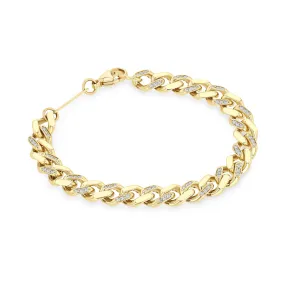 14k Gold & Alternating Pavé Diamond Large Curb Chain Bracelet