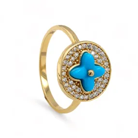 14K Yellow gold turquoise clover ring-227073