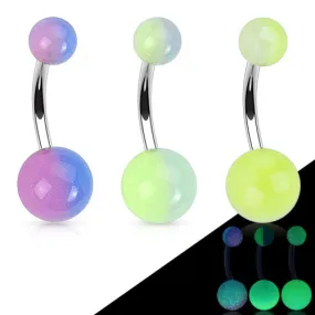 316L Surgical Stainless Steel Navel Ring with 2-tone Glow in the Dark Ball