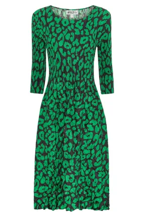 3/4 Sleeve Smash Pocket Dress | Emerald Leopard