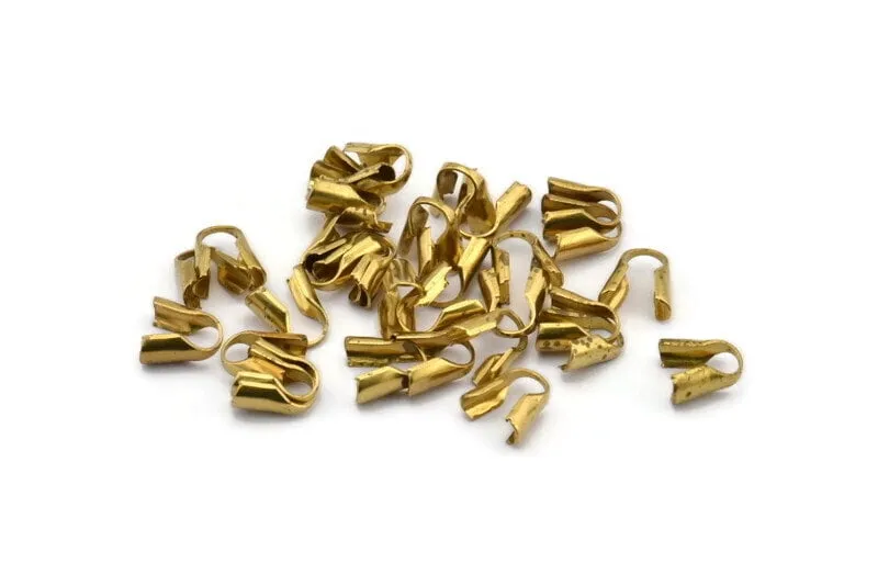 4mm Snake Chain End, 50 4mm Raw Brass Snake Chain Parts Cap 8   L021