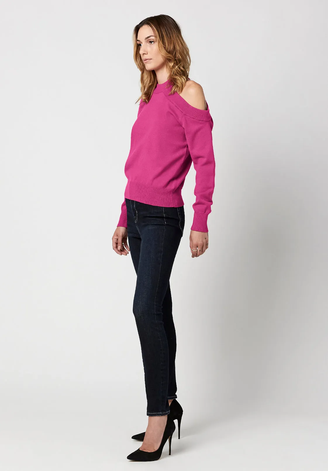 Alana Women's Cold Shoulder Sweater in Fushia - SW0617H