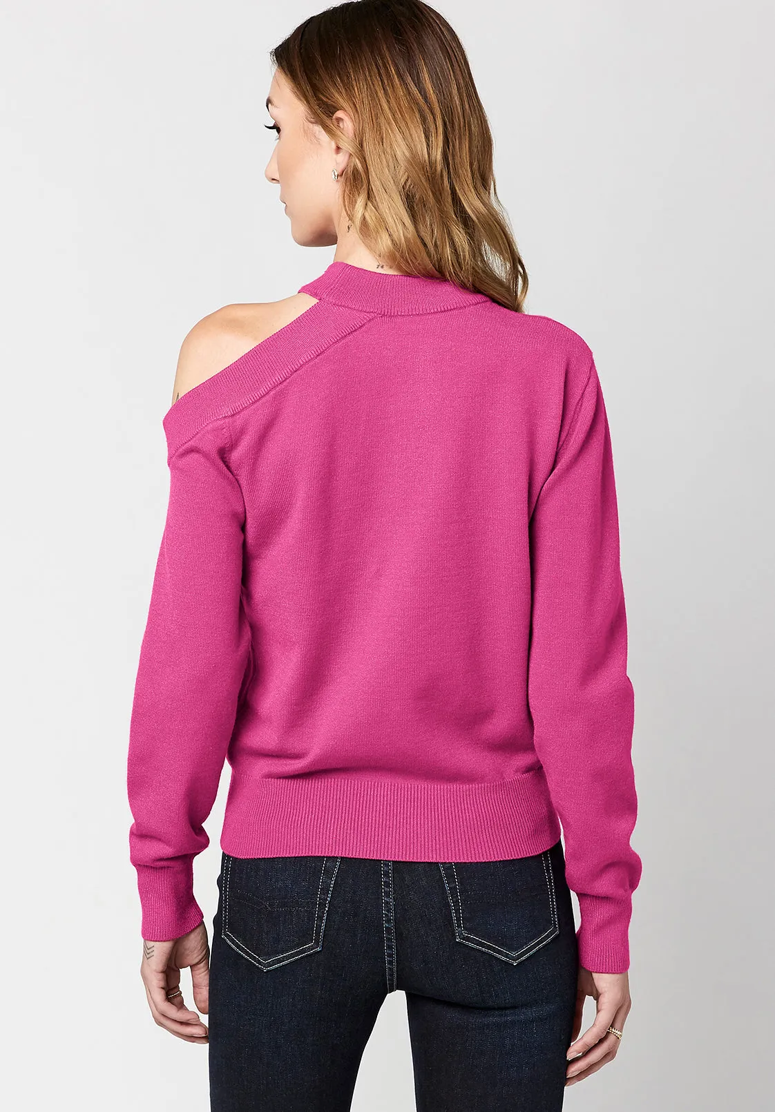 Alana Women's Cold Shoulder Sweater in Fushia - SW0617H