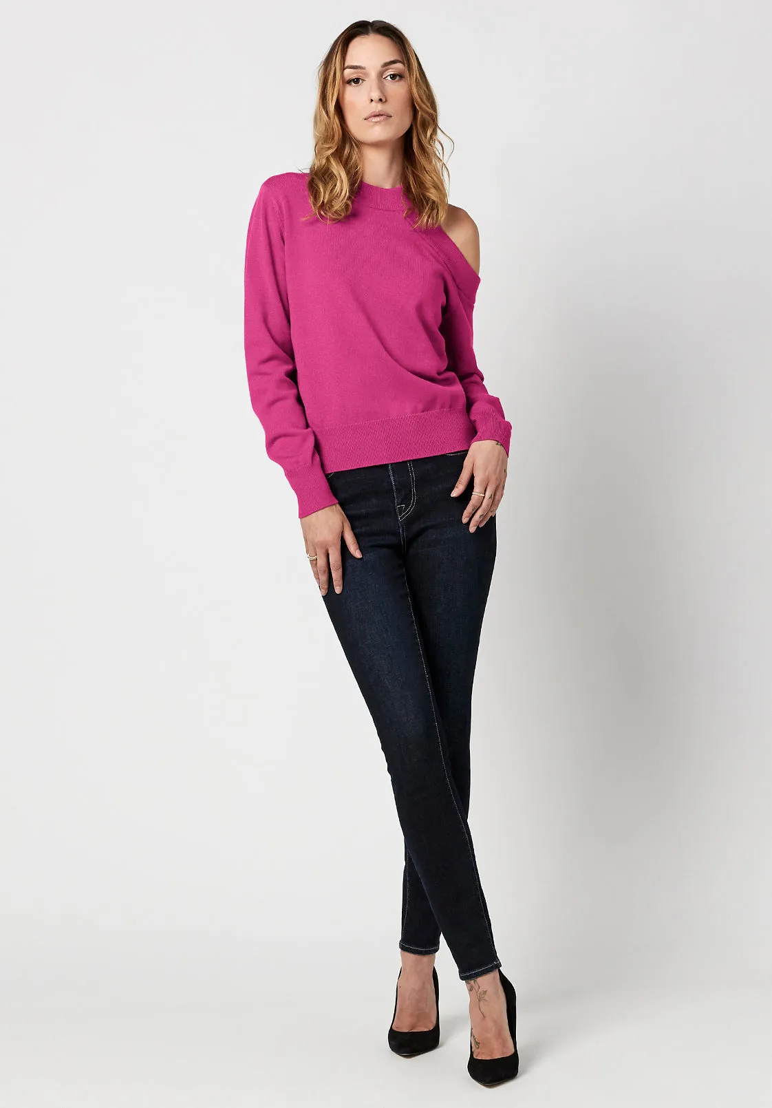 Alana Women's Cold Shoulder Sweater in Fushia - SW0617H