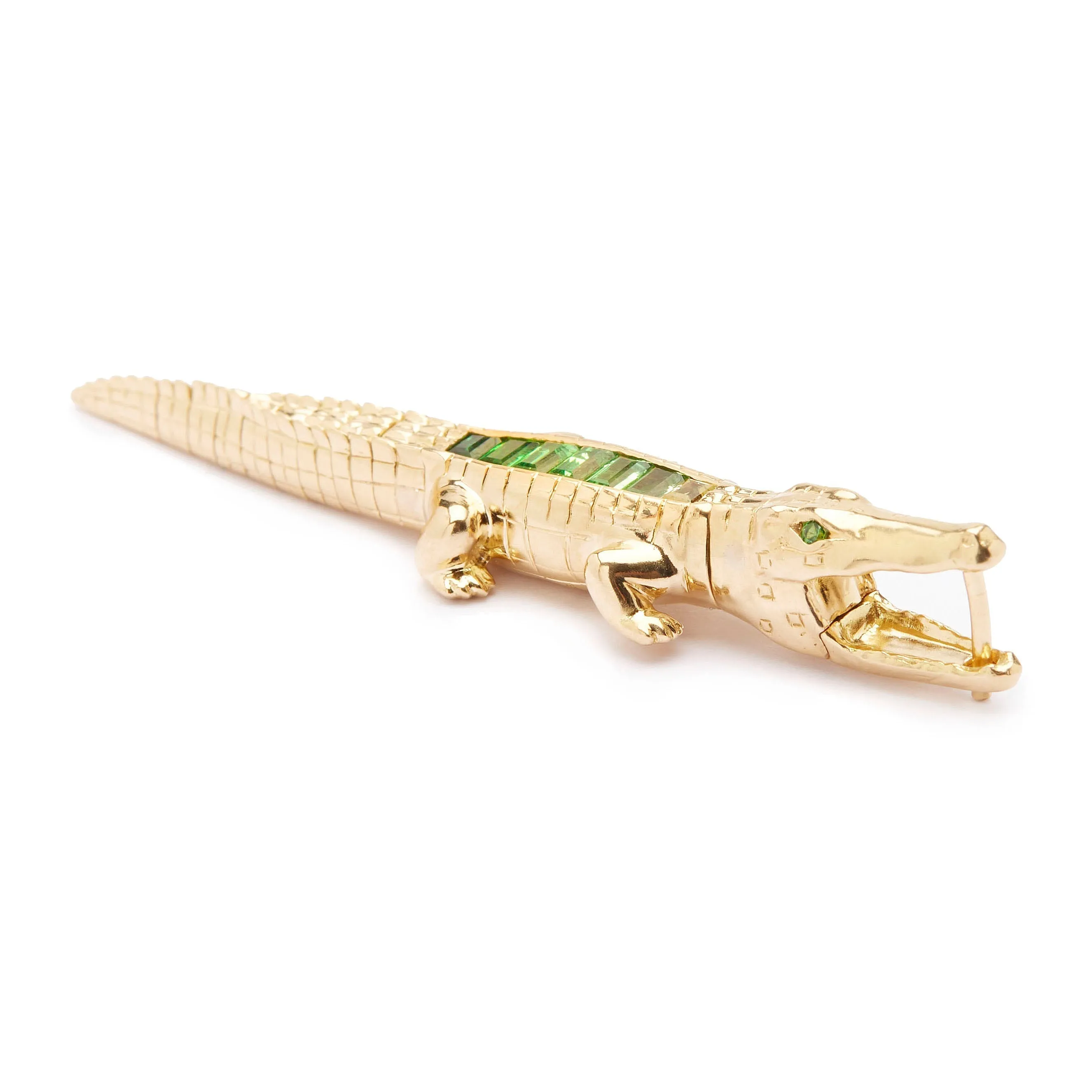 Alligator Bite 18K Gold Earring w. Tsavorite