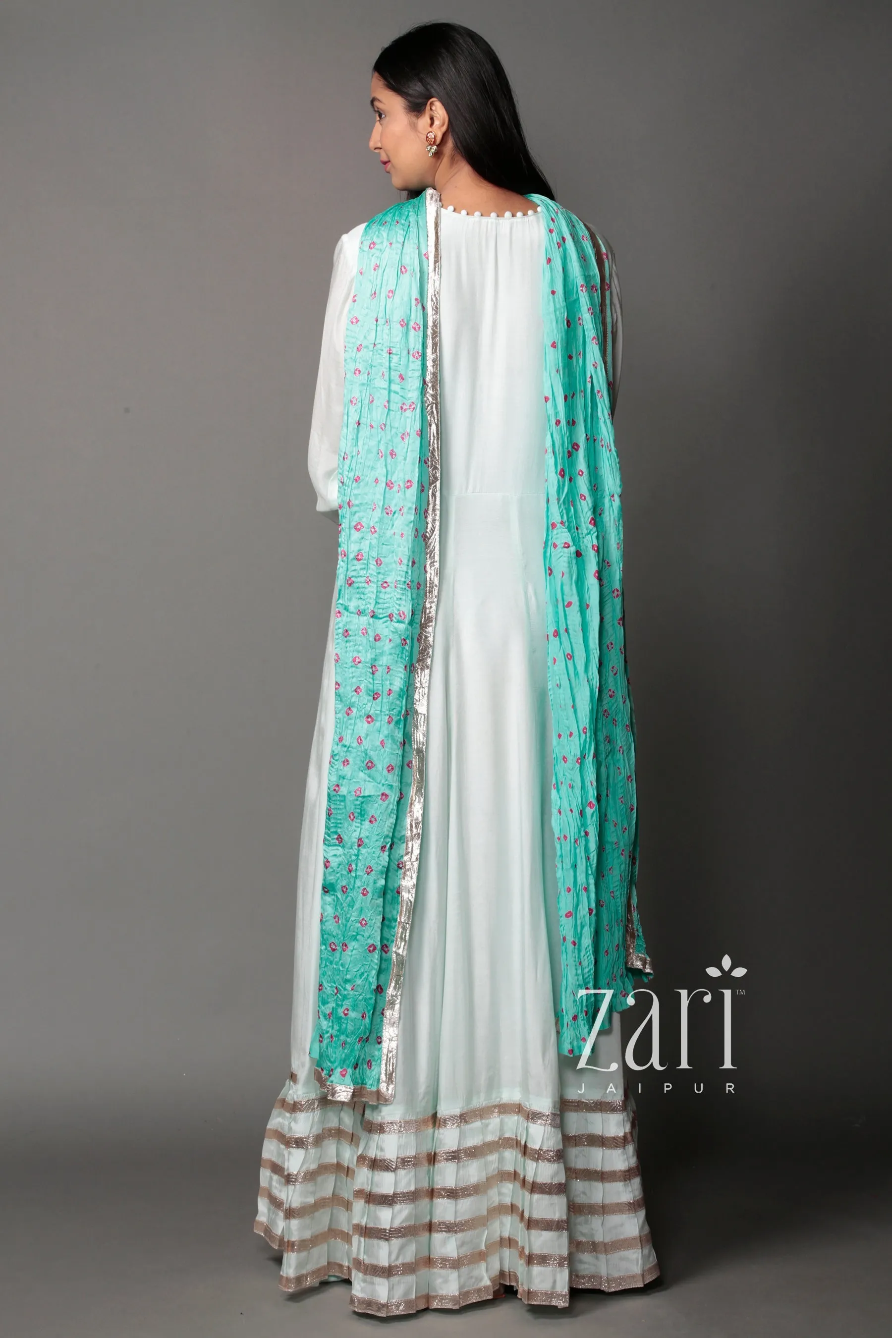 Bandhej cotton silk Suit with Gota Patti, Sequins, Thread, Zardozi work.