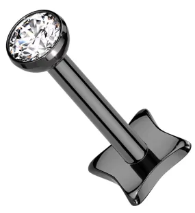 Black PVD Bezel Clear CZ Rhombus Back Titanium Threadless Labret