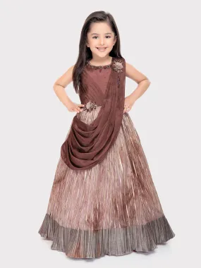 Brown Coloured Dupatta Style Ethnic Wear Gown For Girls \ Ethnic Gown For Girls