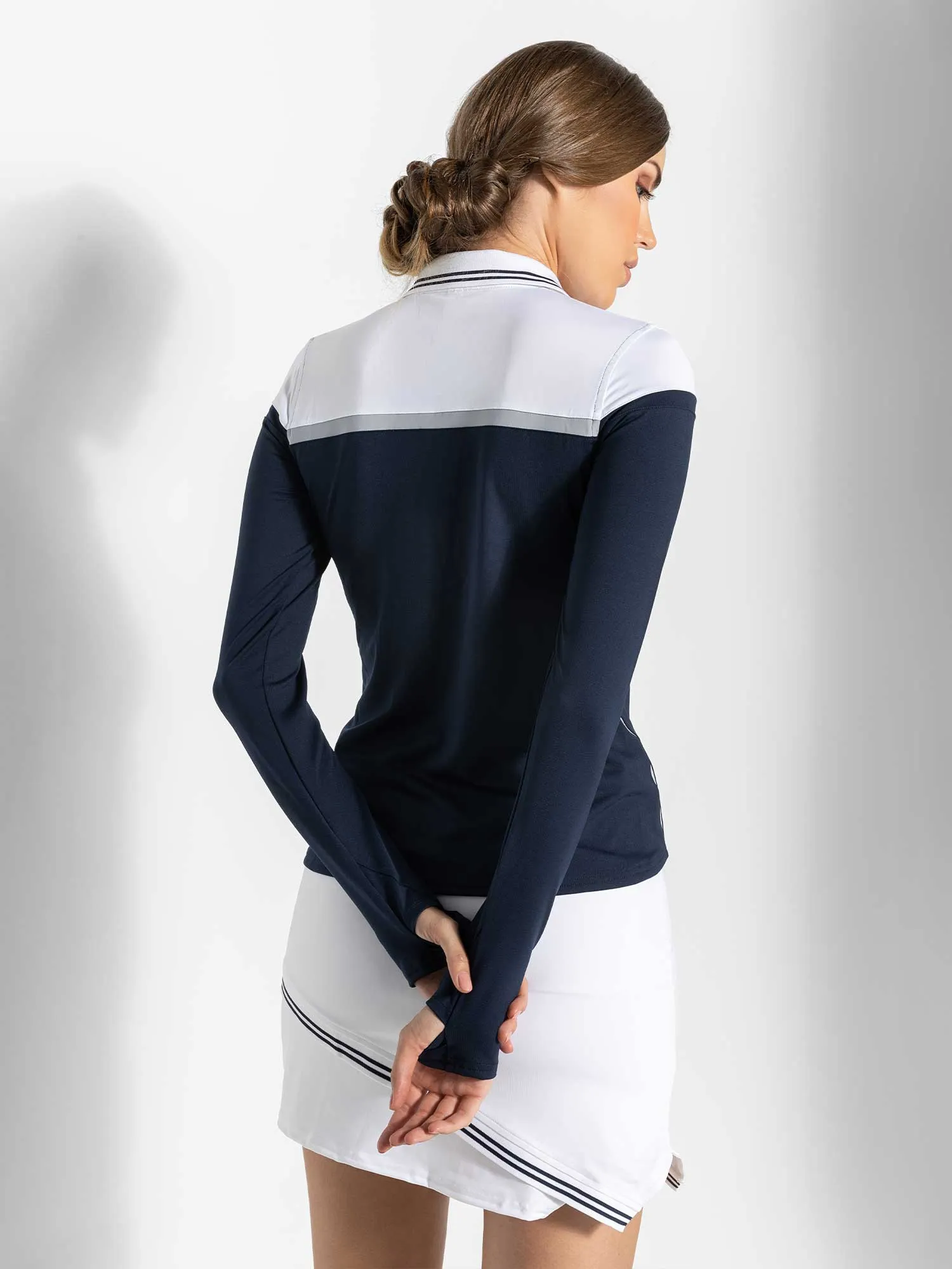 Chloe Performance Long Sleeve Polo - Midnight/White Combo