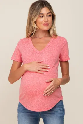 Coral V-Neck Short Sleeve Maternity Tee