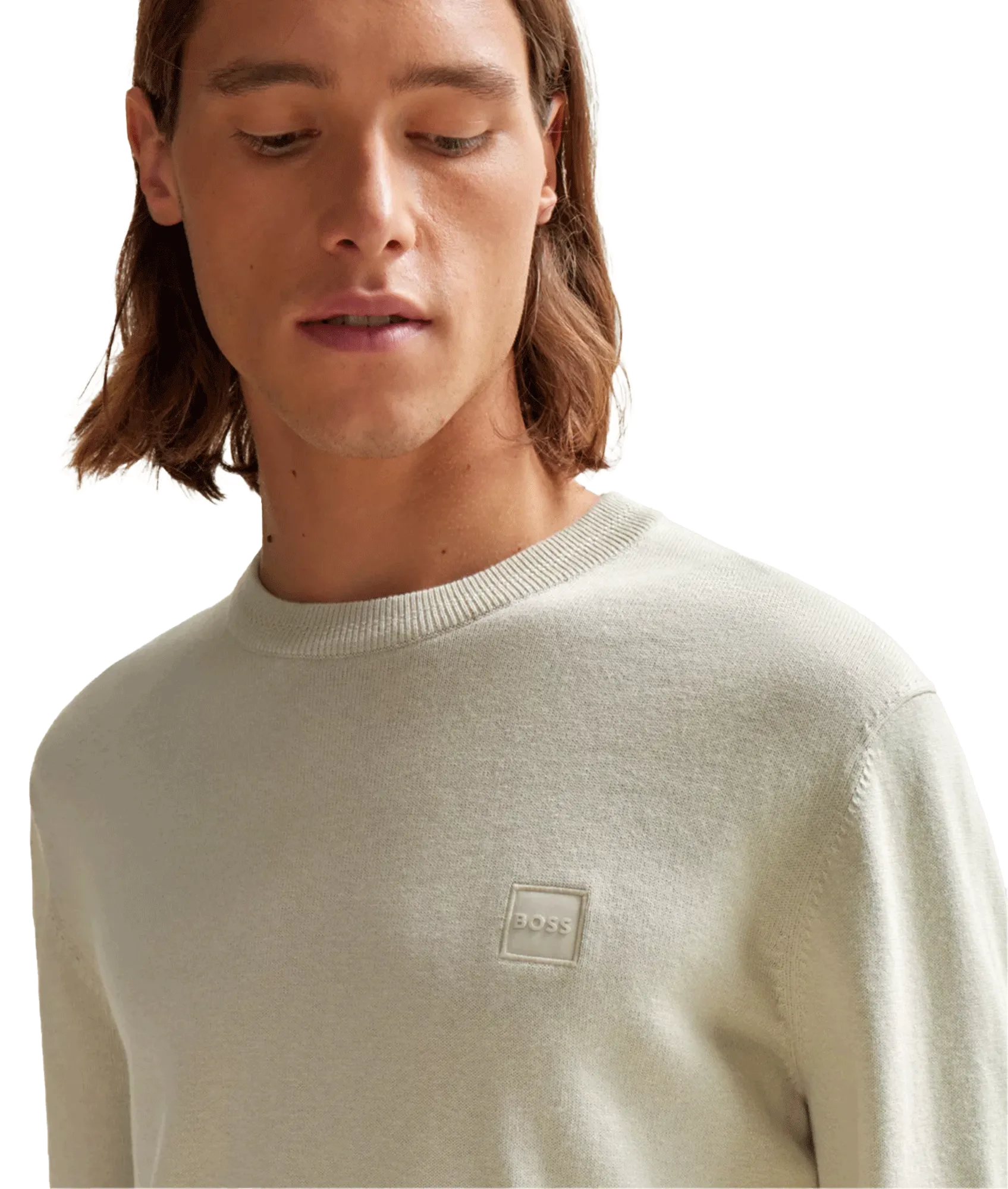 Crew-neck Sweater in Cotton and Cashmere With Logo - Beige