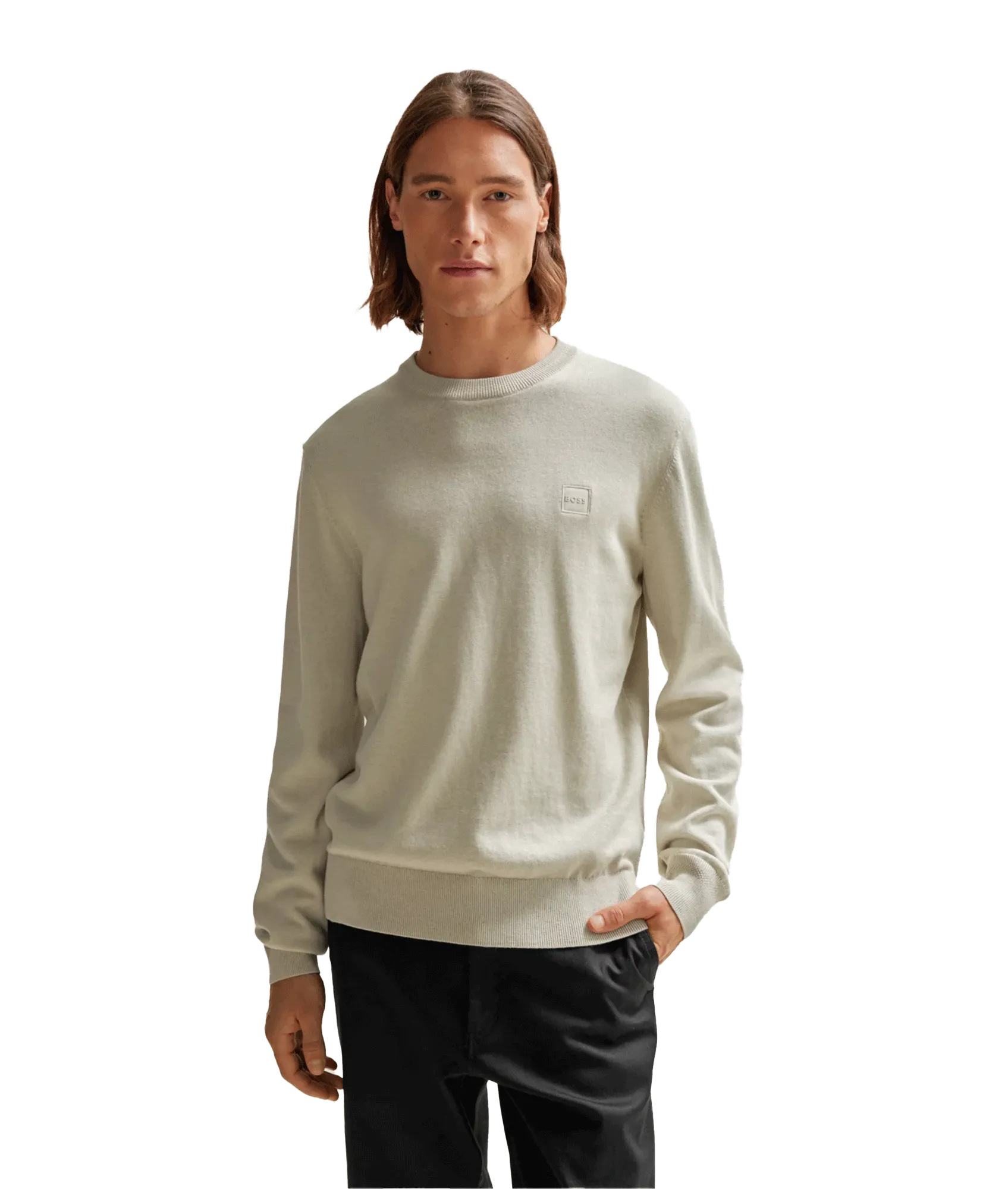 Crew-neck Sweater in Cotton and Cashmere With Logo - Beige