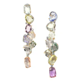 Eclat Jewels - One of a Kind Drop Earrings with Multi-colored Sapphires and Diamonds, 18k Rose Gold