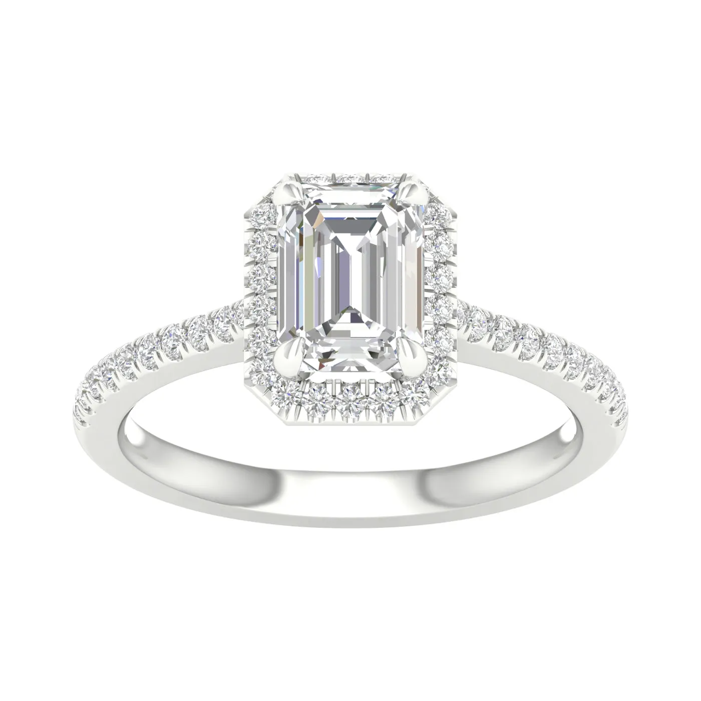 Engagement Ring Emerald Cut With Halo And Side Diamonds