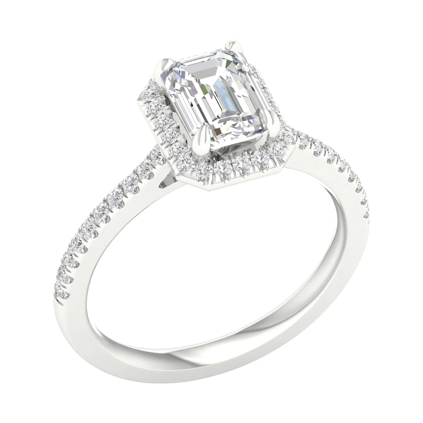 Engagement Ring Emerald Cut With Halo And Side Diamonds