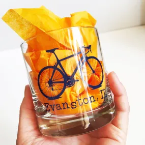 Evanston Navy Blue Bicycle Rocks Glass