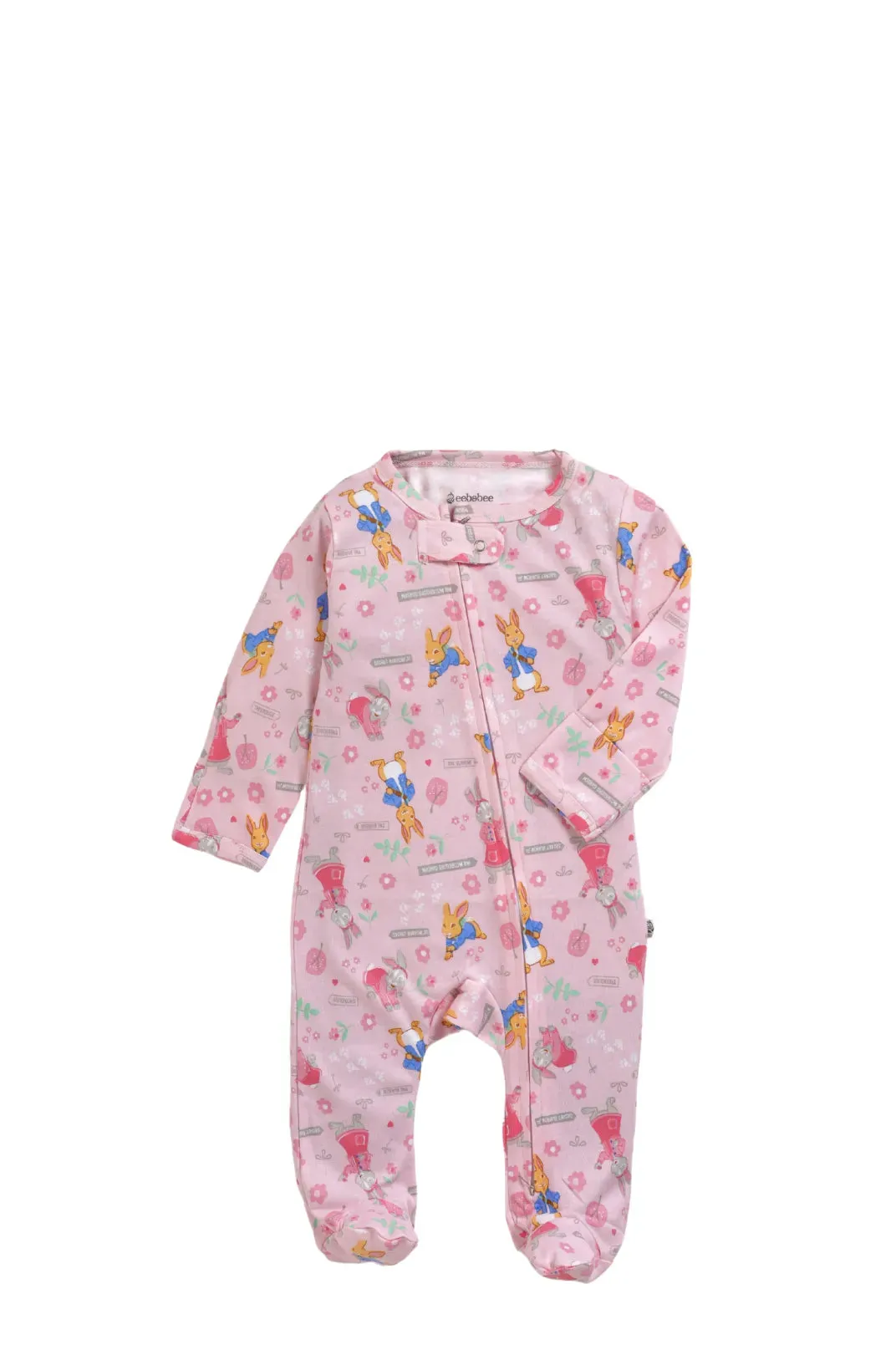 Full sleeve cute graphic in soft pink zipper sleepsuit with cap  for baby