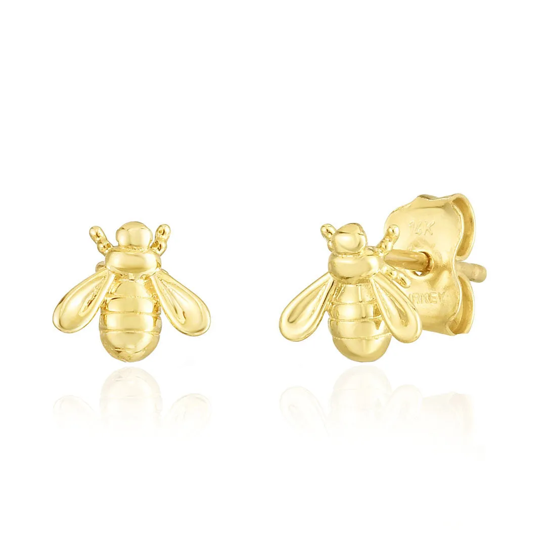 Gold Bumble Bee Stud Earrings