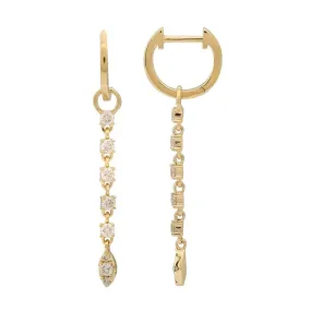 Gold Huggie With Diamonds Drop Charm Earring