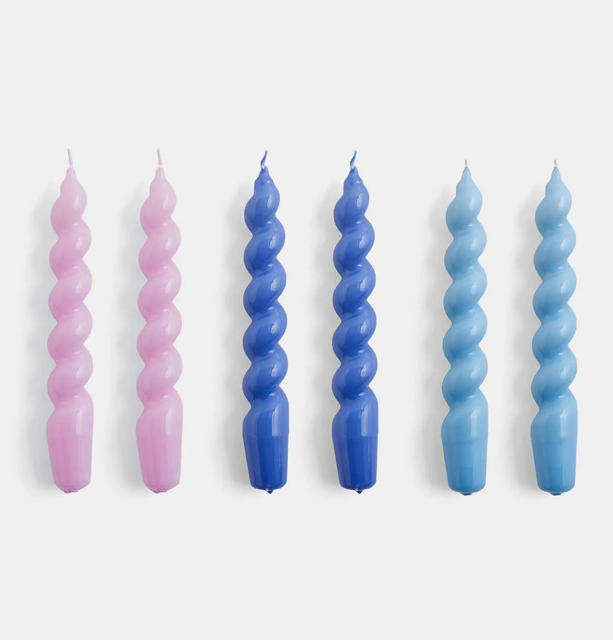 HAY Candle Set of 6 – Spiral – Lilac, Blue & Light Blue