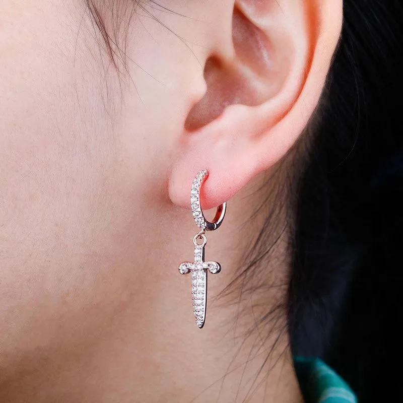 Iced Out Dagger Drop Earrings