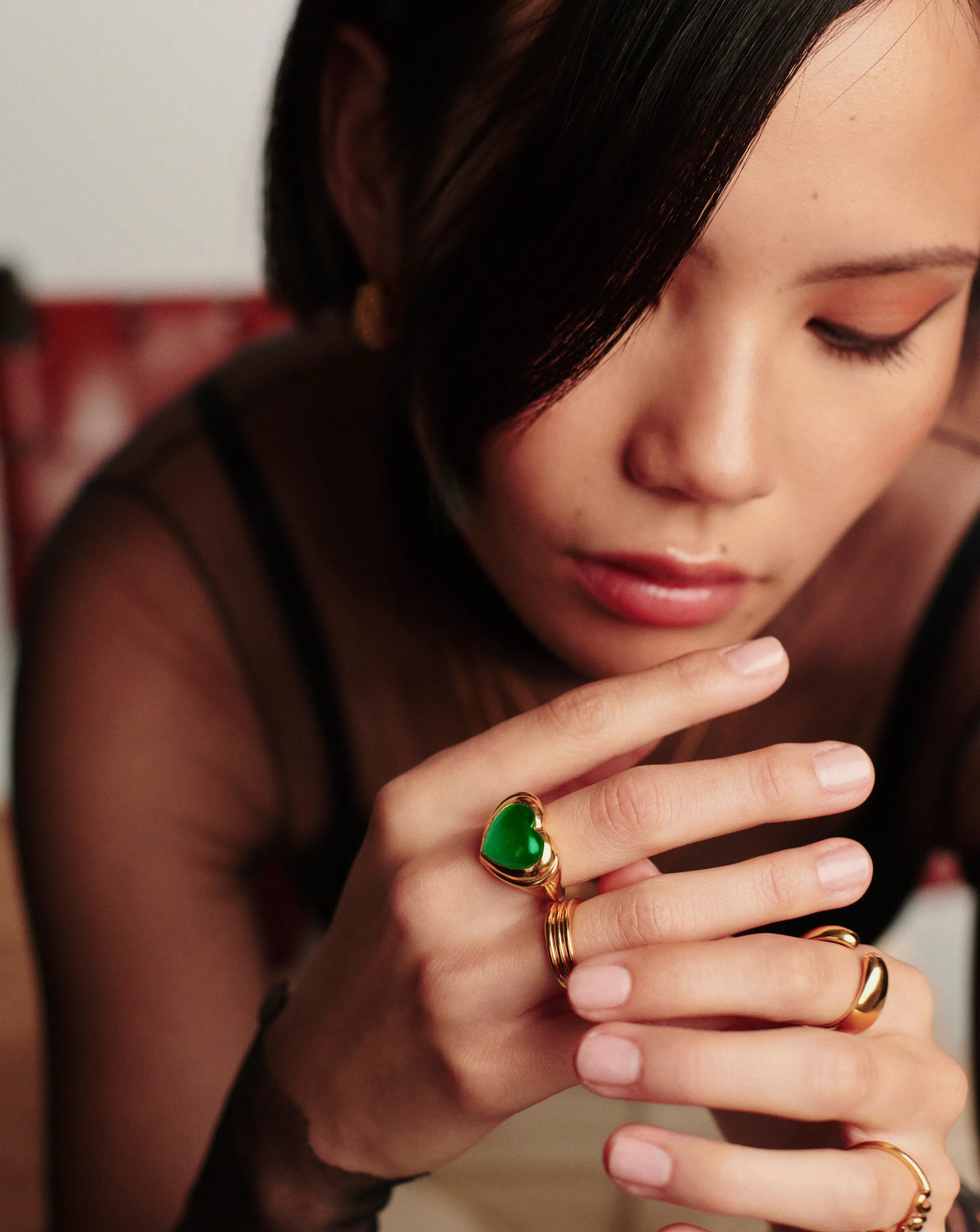 Jelly Heart Gemstone Ring | 18ct Gold Plated/Green Chalcedony