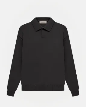 Long Sleeve Polo in Off-Black