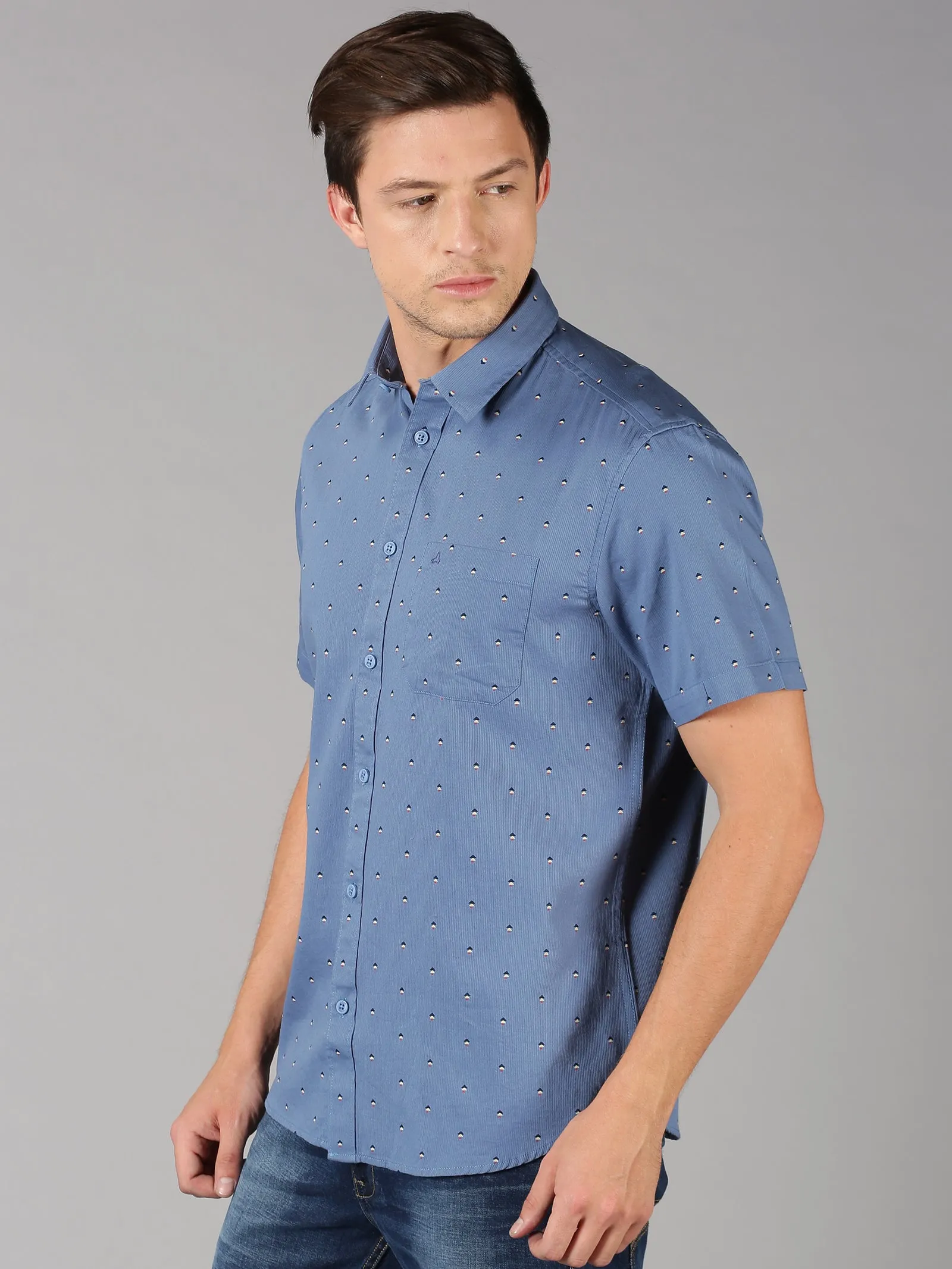 MEN'S BLUE PRINT SLIM FIT SHIRT