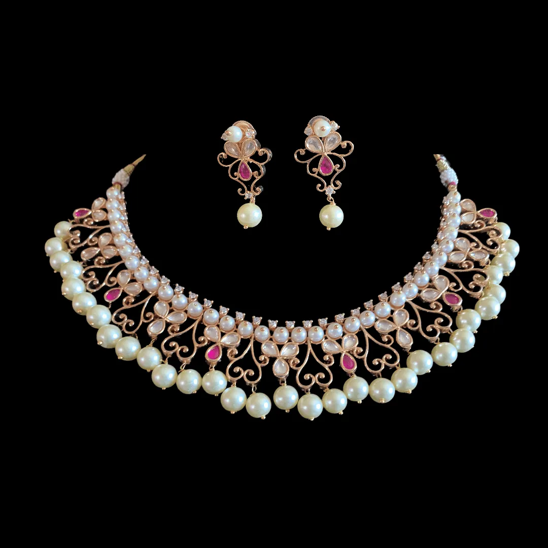 NS217 Samina polki  necklace with earrings ( READY TO SHIP )