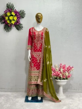 Pink & Green Faux Georgette Designer Suit Set