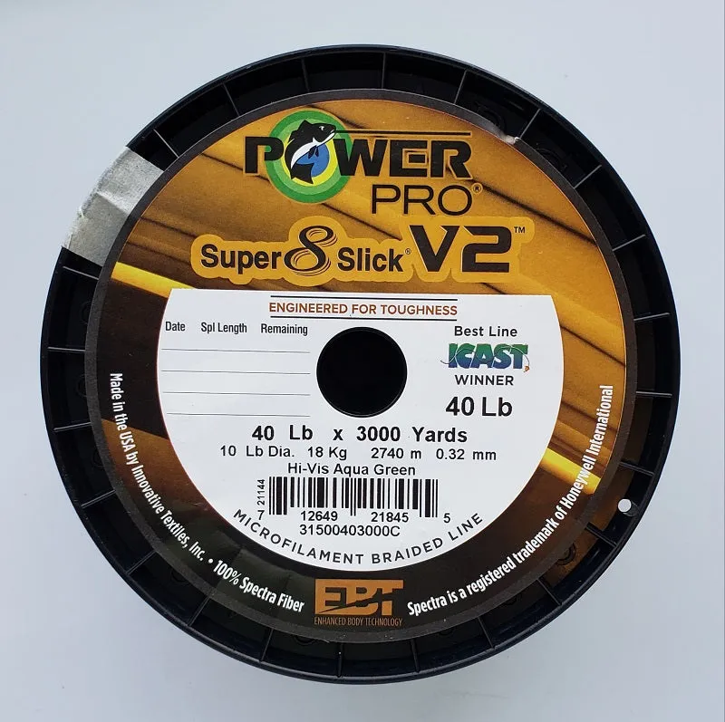 Power Pro Super 8 Slick V2 Hi-Vis Aqua Green 40 lbs 3000 yds Braided Fishing Line