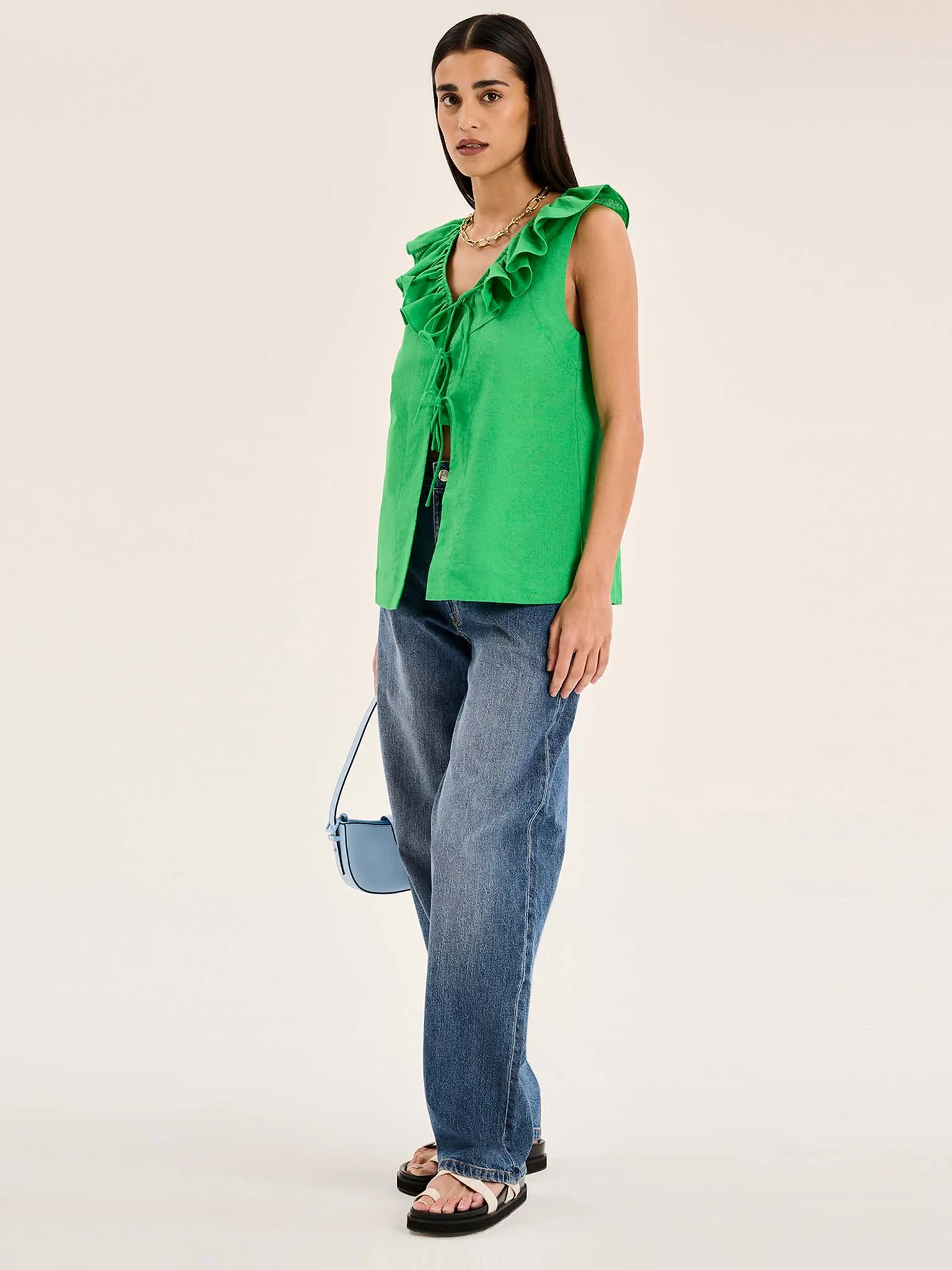 Rachael Frill Collar Sleeveless Blouse in Green