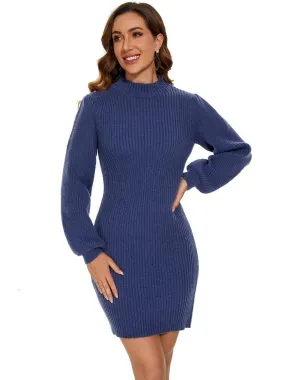 Round Neck Long Sleeve Mini Bodycon Sweater Dress