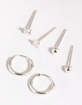 Sterling Silver Diamante Stud & Hoop Earring Pack