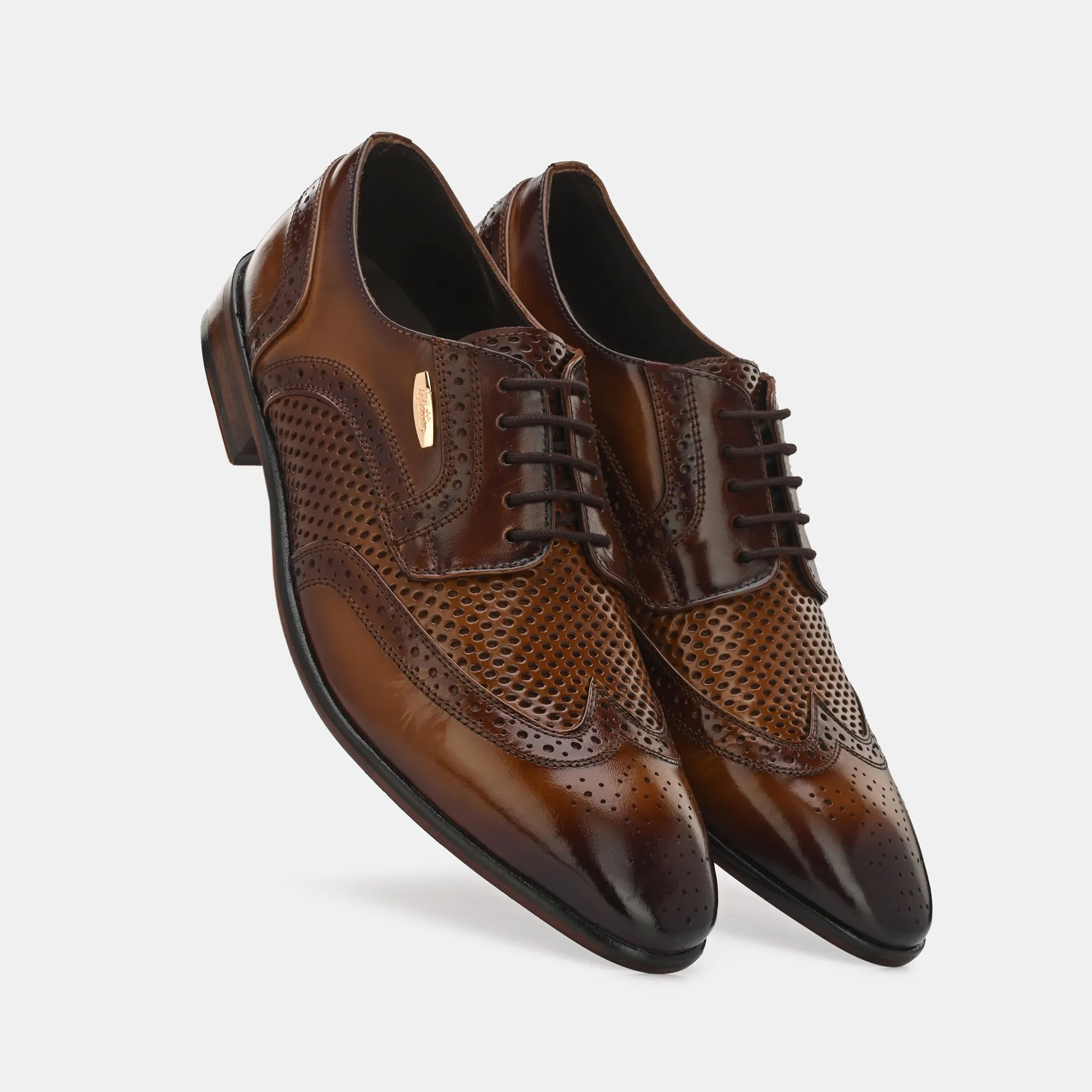 Tan Lace-Up Brogues by Lafattio