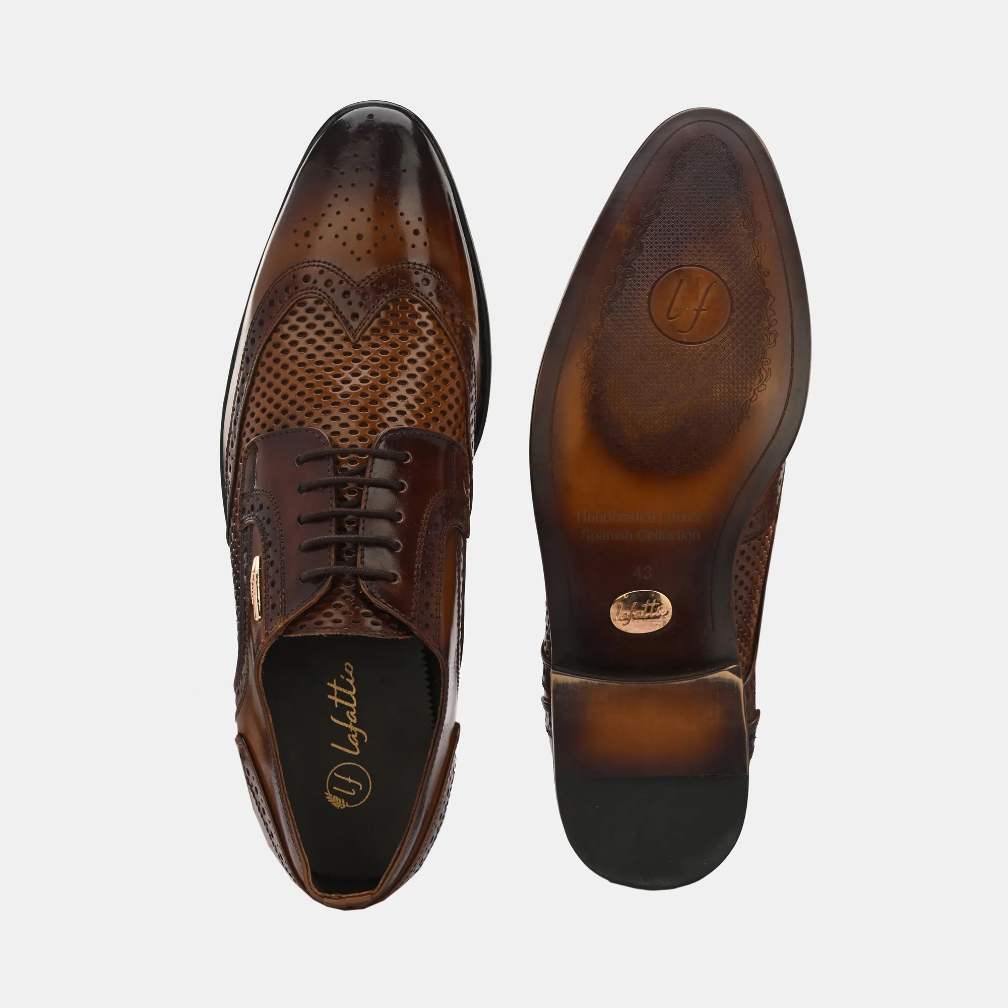 Tan Lace-Up Brogues by Lafattio