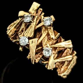 The Fremont - 1970's Brutalist Diamonds 14k Yellow Gold Cocktail Ring