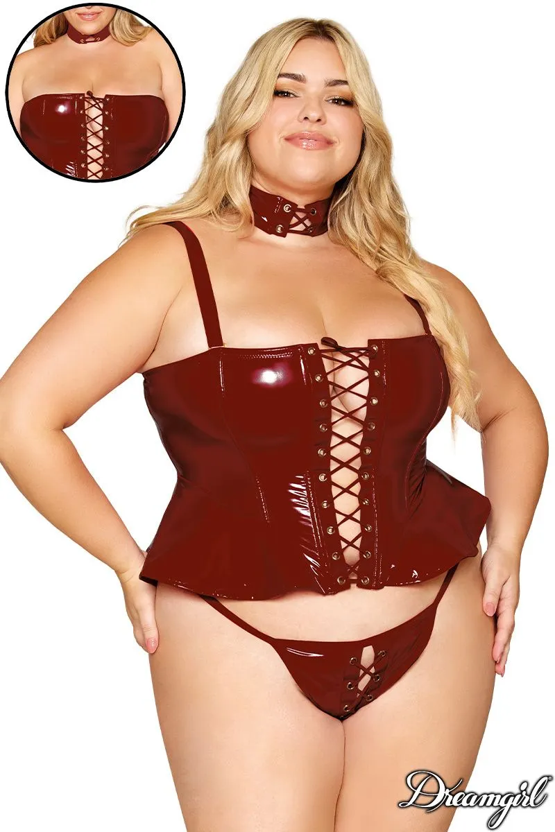 Vinyl Bustier, G-String, & Collar Set