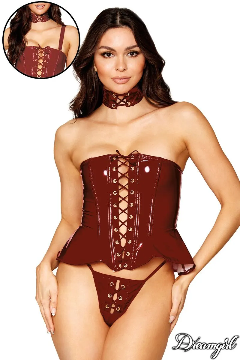 Vinyl Bustier, G-String, & Collar Set