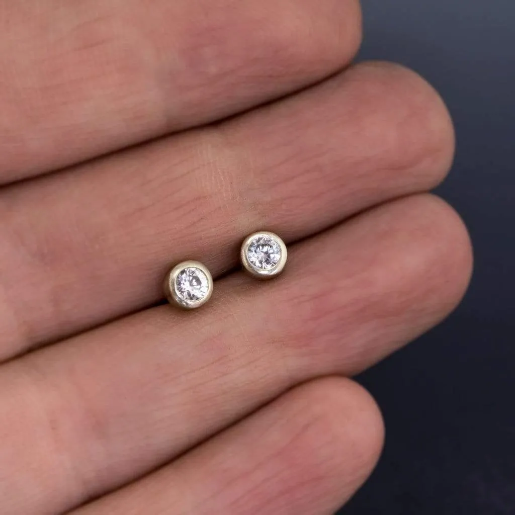 White Sapphire Gold or Platinum Bezel Stud Earrings