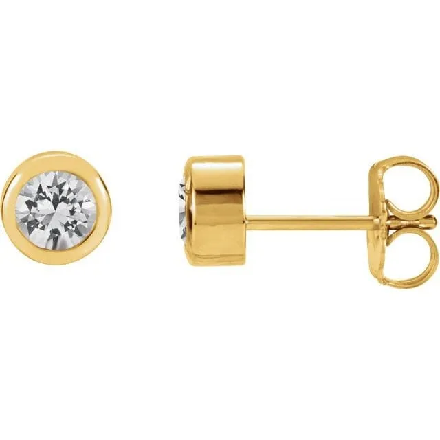 White Sapphire Gold or Platinum Bezel Stud Earrings