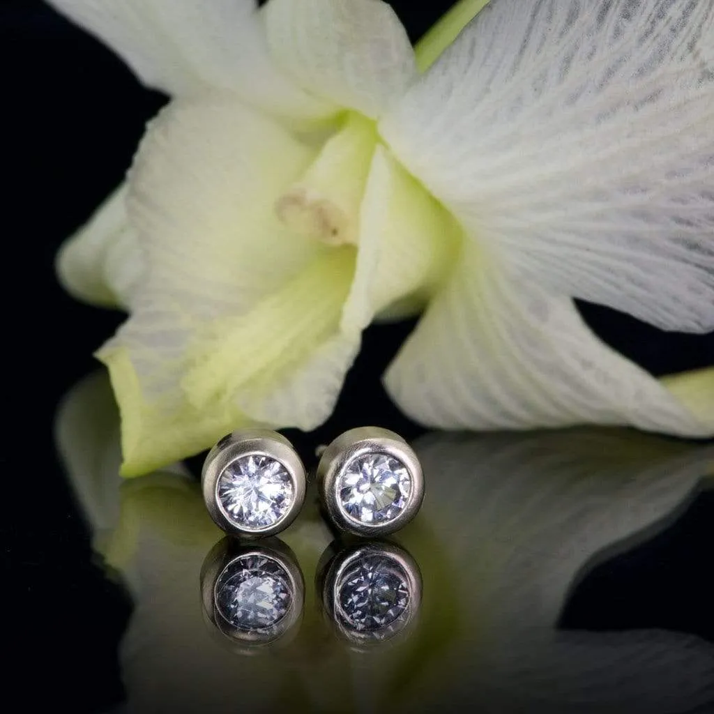 White Sapphire Gold or Platinum Bezel Stud Earrings