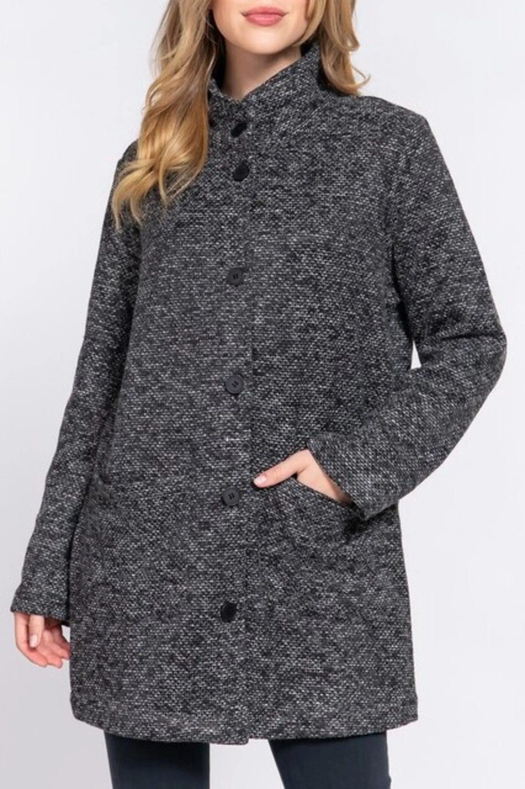 Women's Long sleeve high neck button down coat