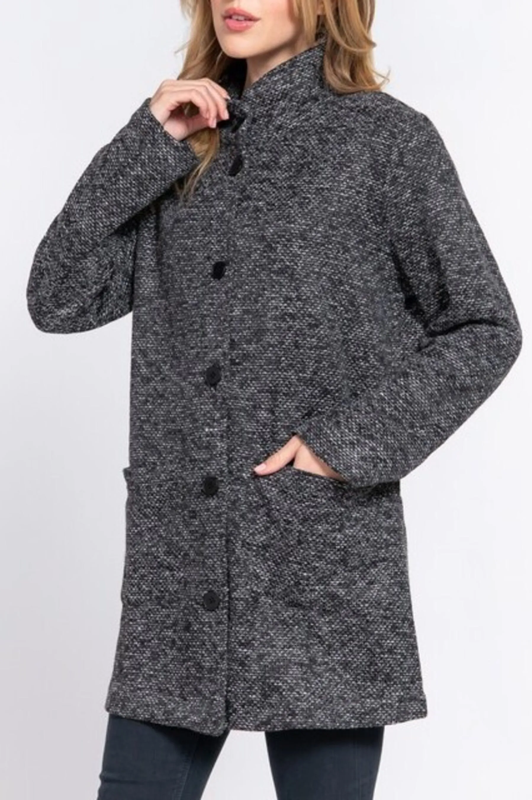 Women's Long sleeve high neck button down coat